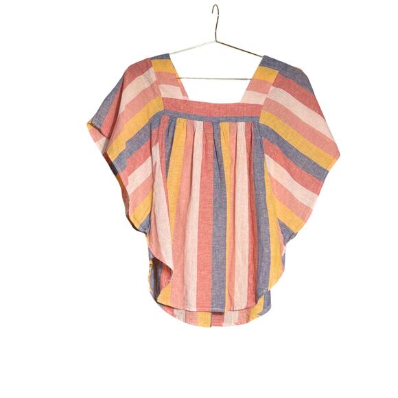 Beachlunchlounge Linen Cotton Striped Boho Blouse Size Small Petite - Picture 2 of 9